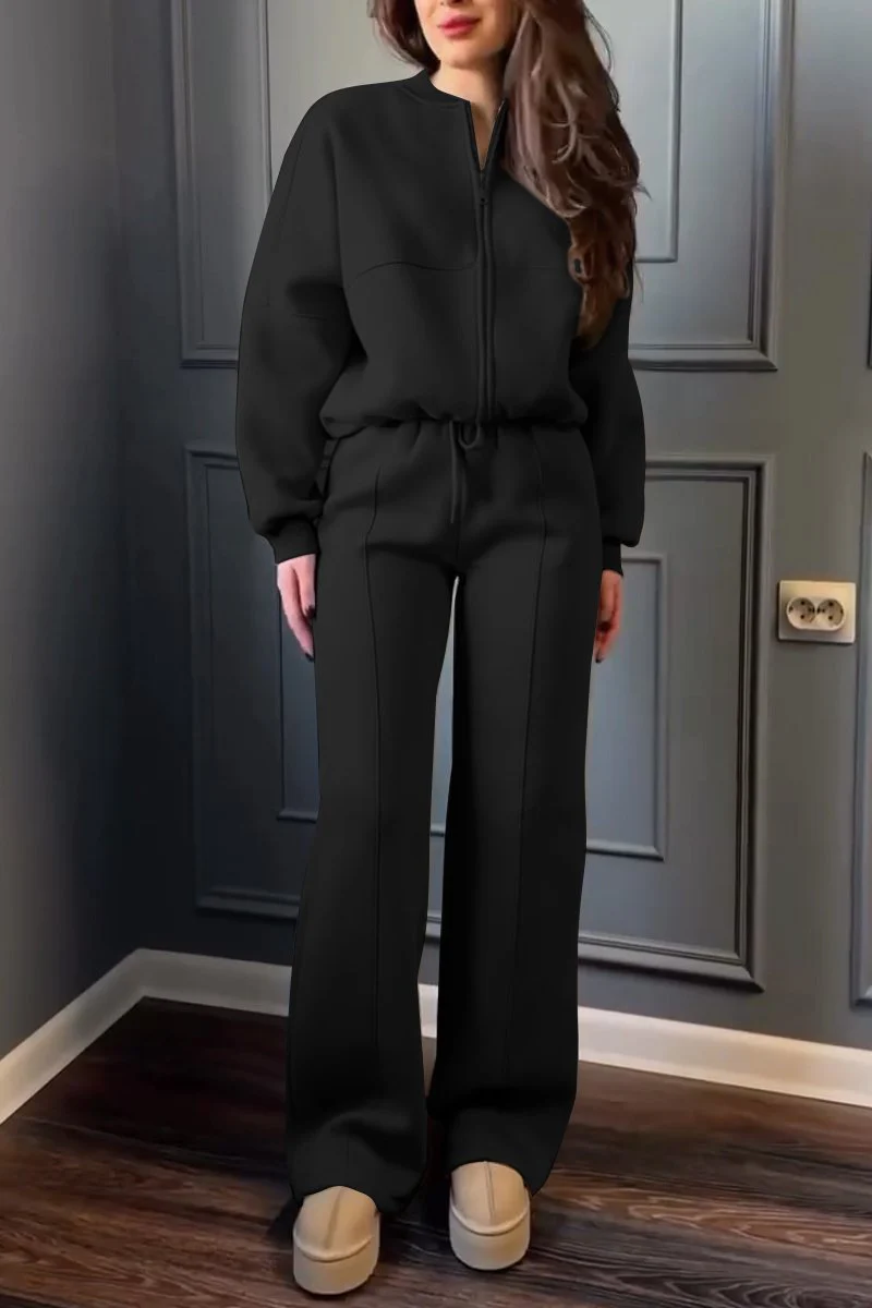 Women's Solid Zip-Up Jacket and Pants Set